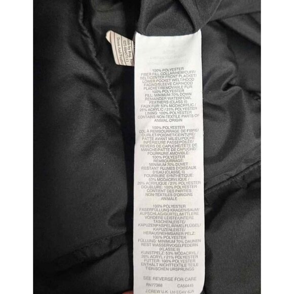 J. Crew Black Wintress Down Filled Belted Puffer Coat Removable Hood Sz XXS - Picture 4 of 4